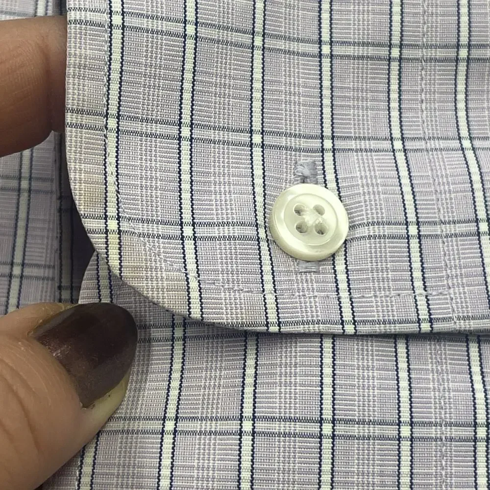 J. Crew Thompson Shirtings Wrinkle Free Purple White Plaid Check Size M 15 15.5